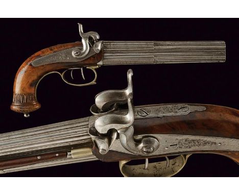 dating: Mid 19th Century provenance: Italy, Smooth-bore, two-stage, 12 mm cal. barrels, first segment decorated with longitud