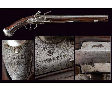 dating: late 17th Century provenance: France, Smooth-bore, two-stage, 15 mm cal. barrel, octagonal and round. Lock with round