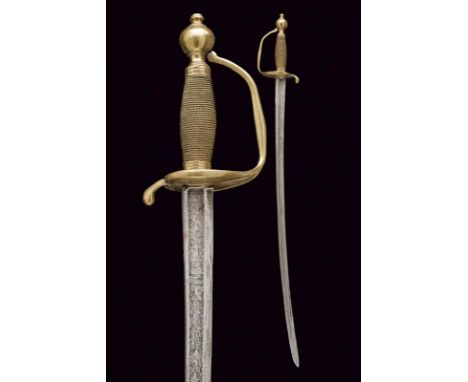 dating: 1740 - 50 provenance: France, Curved, single-and false-edged blade with central fuller and rear groove, first part en