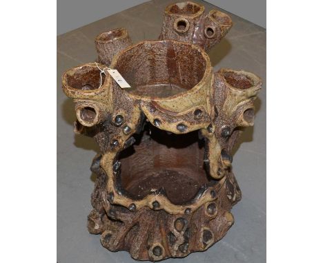 A large 19th Century earthenware strawberry planter, naturalistically modelled as a tree trunk, with Victorian registration m