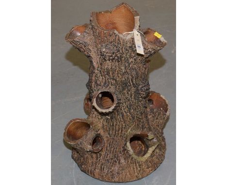 19th Century earthenware strawberry planter, naturalistically modelled as a tree trunk, 57cm high.