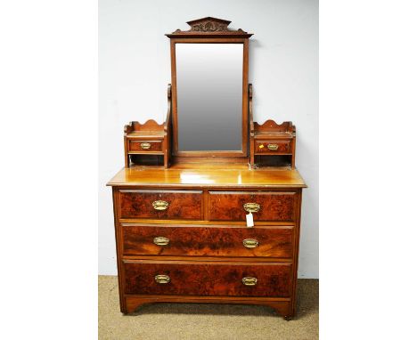 A late 19th Century walnut and burr walnut dressing table with central mirror plate flanked by a pair of short drawers above 