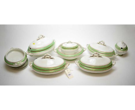 Royal Chinaworks, Worcester tureens, retailed by Maple &amp; Co., Tottenham Court Road, London, with gilt and green rims; and