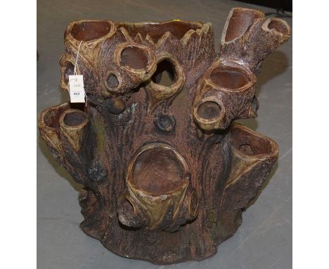 A large 19th Century earthenware strawberry planter, naturalistically modelled as a tree trunk, with Victorian registration m