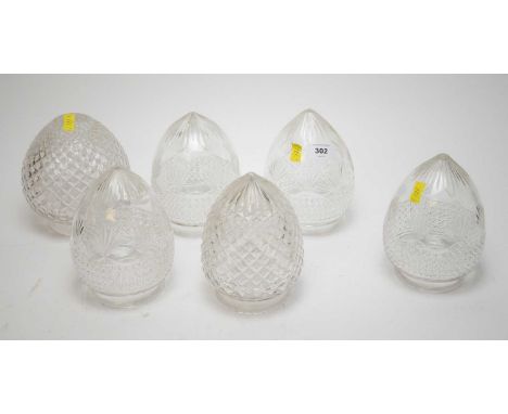 Four cut glass light shades; and two others.