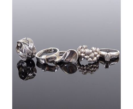 5 stylised sterling silver rings, makers include Esprit and Jens Johs Aagaard, ring sizes M, N and O, 33.9g total, (5)

All i