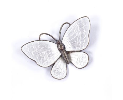 VOLMER BAHNER - a Vintage Danish sterling silver and white enamel butterfly brooch, wingspan 42.2mm, 8g

Very good original c
