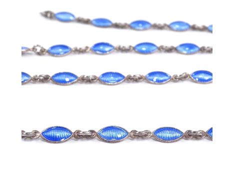 VOLMER BAHNER - a Vintage Danish sterling silver and blue enamel necklace, marquise enamelled panels, maker's marks VB, neckl