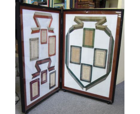 ETON COLLEGE - Commemorative Screen.  2 hinged sides, forming 4 panels, wood framed, double glazed, printed lists, mostly of 