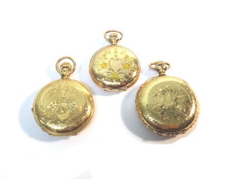 An American gilt metal cased, keyless wind, hunting cased Elgin fob watch, with a signed gilt movement, the signed enameled d
