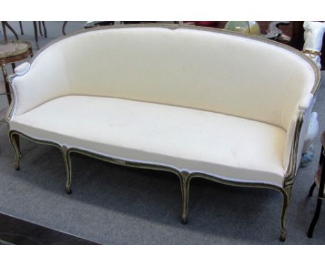 A George III green painted tub back sofa on eight slender cabriole supports, 198cm wide. 