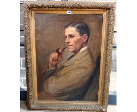English School (early 20th century), Portrait of a gentleman smoking a pipe, oil on canvas, 72cm x 52cm.