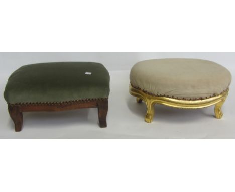 A small oval gilt framed stool, 36cm wide together with a 19th century French foot stool, 33cm wide. 