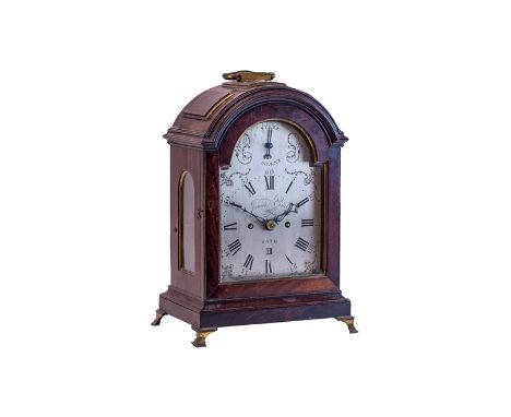 A mahogany cased bracket clock, early 19th century, by James Evill, Bath, the domed case over a silvered engraved metal plate