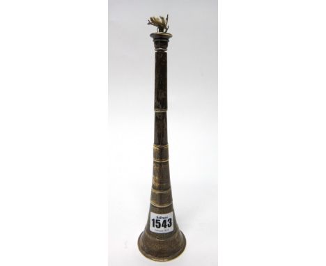 A silver table cigar lighter, formed as a hunting horn, London 1909, height 23.5 cm. 