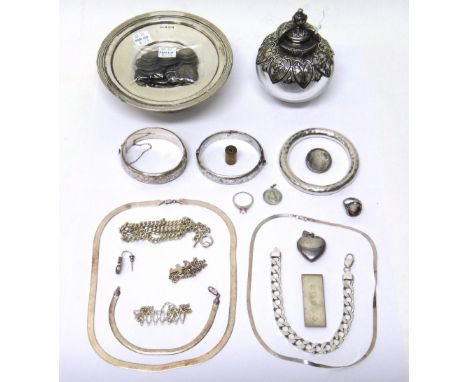 A silver circular sweetmeat stand, on a circular pedestal foot, Birmingham 1946, a silver plated metal mounted, spherical gla