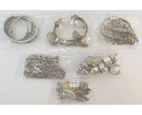 Silver and other jewellery, comprising; a torque design bangle, five bangles, a gilt oval hinged bangle, four bracelets, eigh