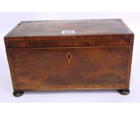 A George IV inlaid mahogany tea caddy with twin compartment interior, 35cm wide. 