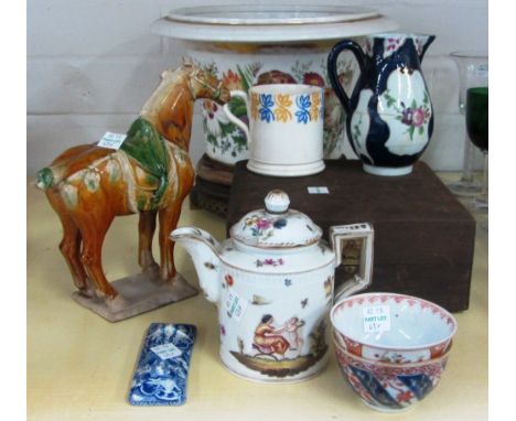 A group of European and Oriental ceramics, 18th century and later, comprising; a Worcester scale blue ground milk jug reserve