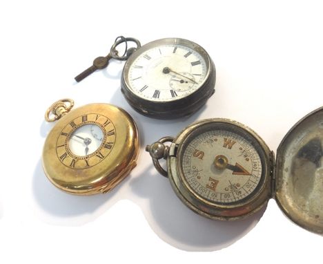 A gentleman's 9ct gold cased, keyless wind, half hunting cased pocket watch, the jeweled lever movement detailed Buren, 9ct g