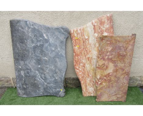 A GREY MARBLE COMMODE TOP, of moulded edged serpentine form, probably late 19th century, 40 1/2" x 25 1/2", together with two
