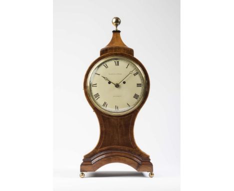 A GEORGE III STYLE MAHOGANY BALLOON CASED MANTEL CLOCK by Mappin & Webb, London, the twin barrel fusee movement with anchor e