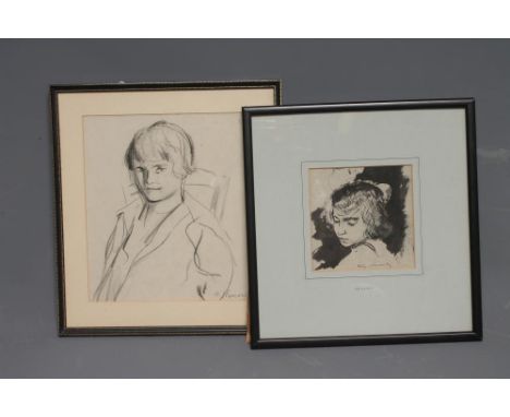 PHILIP NAVIASKY (1894-1983), Portrait of "Queenie", head and shoulders, pen and wash, signed and inscribed, 5 1/2" x 5 1/4", 