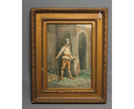 R. MAGHELLI (Italian 19th/20th Century), Portrait of a Guard, watercolour and pencil, signed, 20" x 14", gilt frame (Est. plu