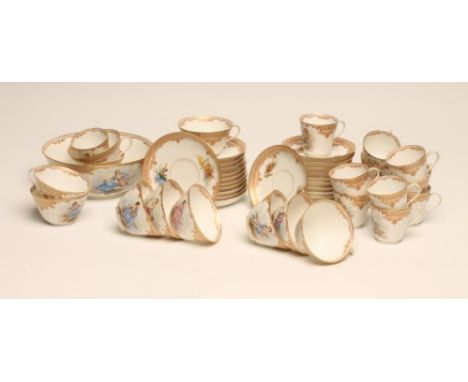 A PARIS LEROSEY FINE PORCELAIN PART TEA AND COFFEE SERVICE, late 19th century, the eleven tea and coffee cups and slop basin 