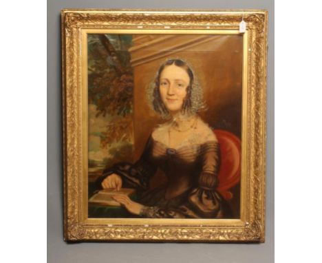 ENGLISH SCHOOL (Mid 19th Century), Portrait of Eliza Pemberton (nee Grimshaw) of Leeds, seated wearing a Black Silk Dress, he