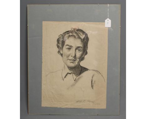 WILLIAM C PENN (1877-1968), Portrait of Jean Bell, quarter length, charcoal drawing, signed and dated 1944, 18 1/2" x 14", fr