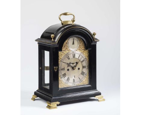 AN EBONISED BRACKET CLOCK by John Pike, London, mid 18th century, the double fusee movement with anchor escapement, repeater 