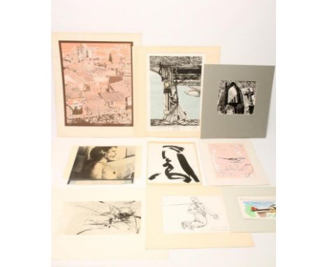 A PORTFOLIO OF WORK comprising watercolours, pen drawings and prints presented to Tom Pemberton on his Retirement by Friends 