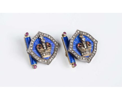 A PAIR OF RUSSIAN SILVER GILT CUFFLINKS, 1908-1917, of quatrefoil form, centrally applied with a diamond and cabochon stone s