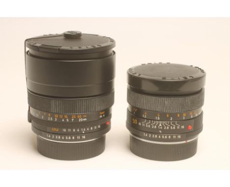 A LEITZ WETZLAR SUMMILUX-R 1:1.4/80 lens with B+W filter and a Leitz Wetzlar Summilux-R 1:1.4/50 lens (3) (Est. plus 21% prem