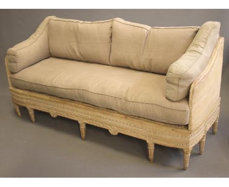 A GUSTAVIAN SOFA in painted pine, late 19th century, with loose cushions in grey linen, solid back with straight top rail, do