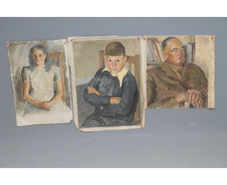 JEAN BELL (1923-1992), Portrait of an Army Officer, oil on canvas, signed, 19 1/2" x 16", together with a portrait of a girl 