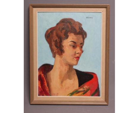 PHILIP NAVIASKY (1894-1983), Portrait of a Woman in a Black Dress and Red Shawl, quarter length, oil on board, signed, 20" x 