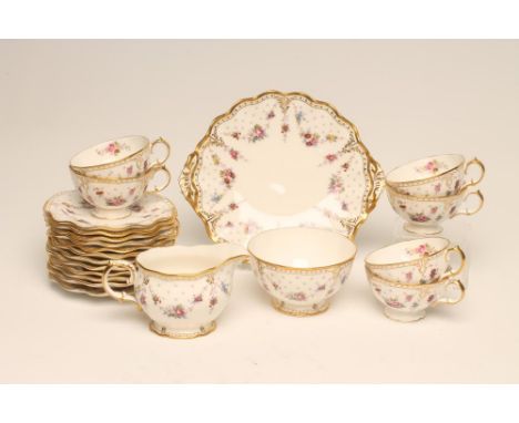 A ROYAL CROWN DERBY CHINA TEA SERVICE, second half 20th century, printed and painted with the "Antoinette" pattern, comprisin