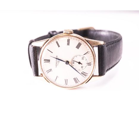 A yellow gold Longines wristwatch. Manual wind movement, signed Longines 17 jewels. Movement reference: 7362982. Case referen