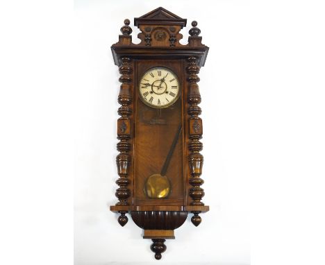 A Bristol Bridge (Fears Ltd) wall clock (with pendulum and key), early 20th century, spring driven, with enamelled dial with 