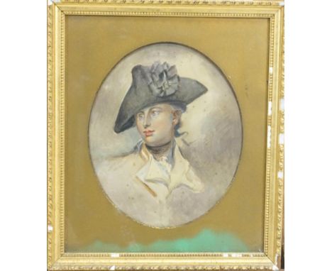 French school, 19th century portrait of a man wearing a tricorn hat watercolour 26cm x 22cm
