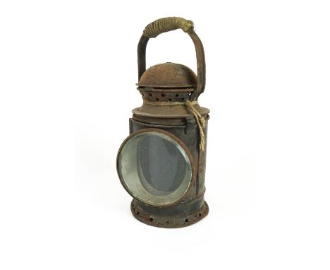 A painted metal railway man's Stop/Go light, with revolving mechanism, 31cm high