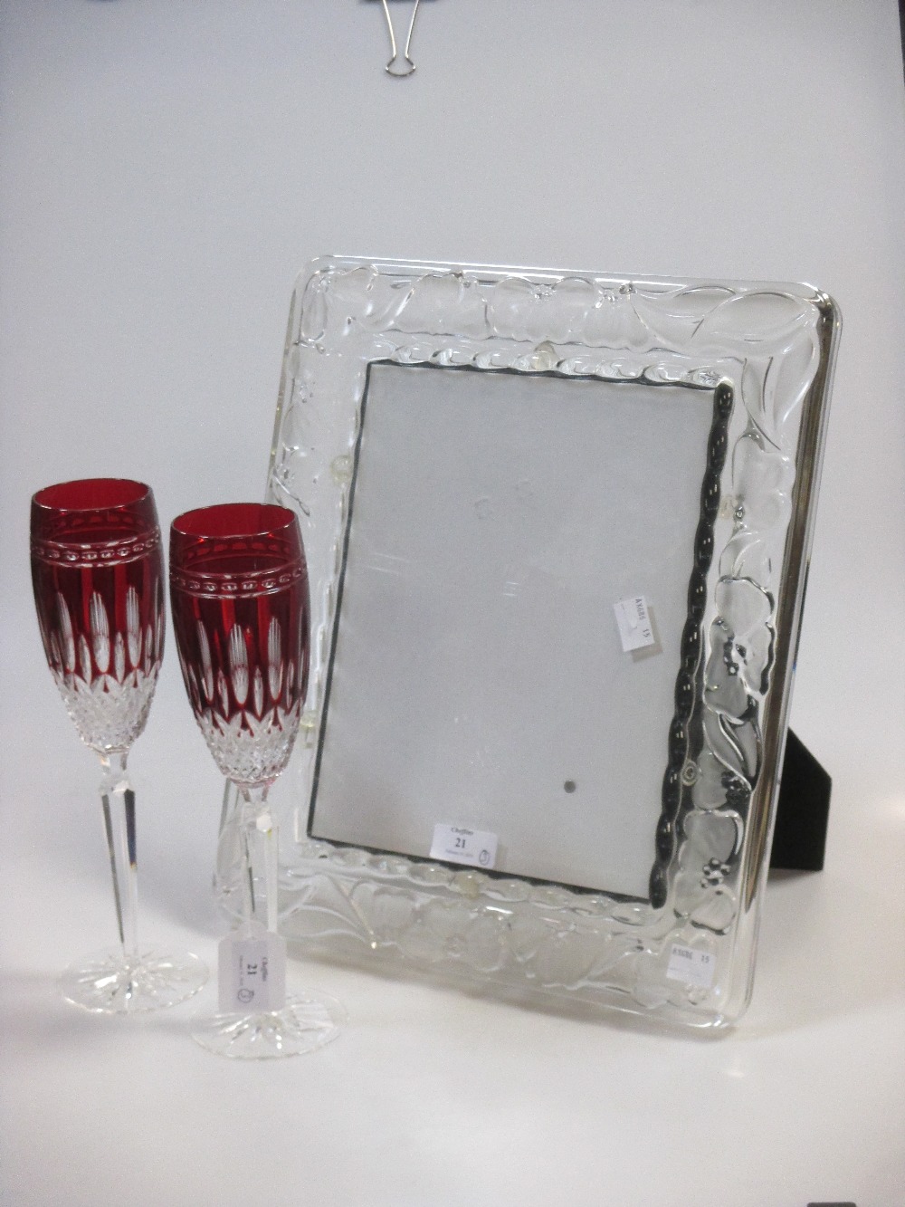 A Waterford frame 'Marquis' & a pair of tall Waterford glasses (3) in