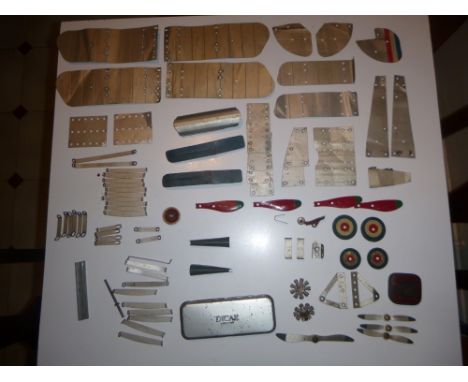 Meccano parts for a pre-war Biplane / Seaplane with single engine, RAF Markings, possibly a 1930's Constructor Set No.12 - Mi