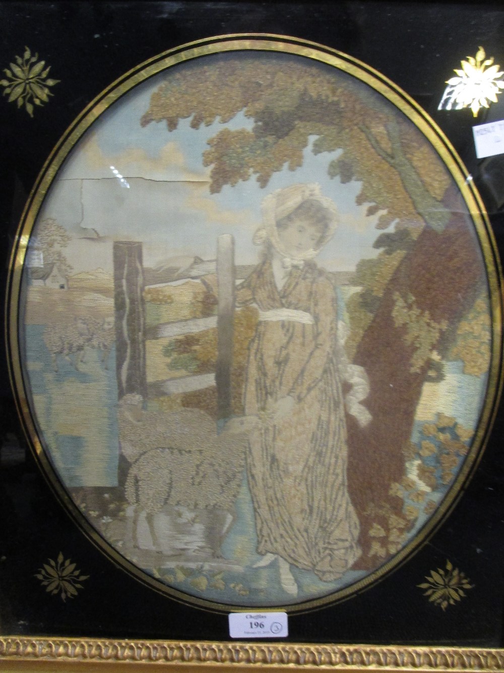 Three 19th century silk needlework pictures emblematic of the four seasons, framed (3) in
