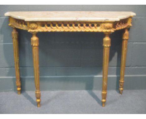A 19th century Travetere marble and giltwood console table, 72 x 103 x 33cm