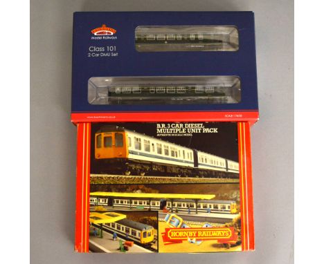 OO gauge. Two DMU packs: Hornby R698 BR 3-car DMU, comprised of R700 Motor Brake Composite Powered, R701 Motor Composite and 
