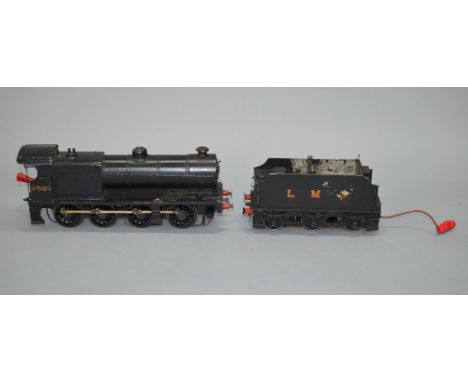 O Gauge. An unboxed 0-8-0 Locomotive and Tender in LMS black livery, the engine carrying 9501, manufacturer unknown.