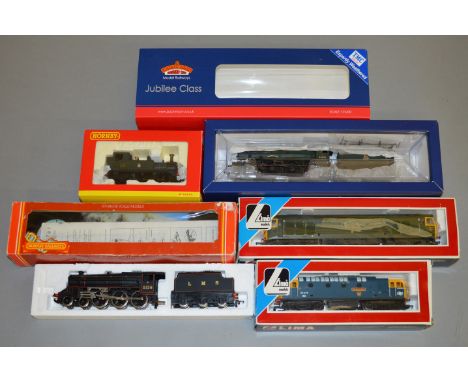 OO gauge. Five locomotives: Bachmann 31-189 4-6-0 BR green Jubilee 45606 'Falkland Islands', weathered by TMC; Hornby R320 4-